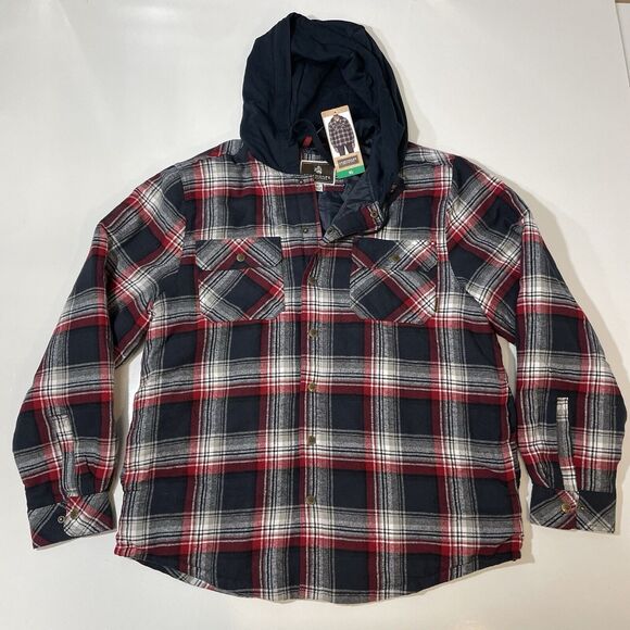 Legendary Outfitters Men’s Shirt Jacket Hood Snap Button Black Red XL New - Picture 1 of 8